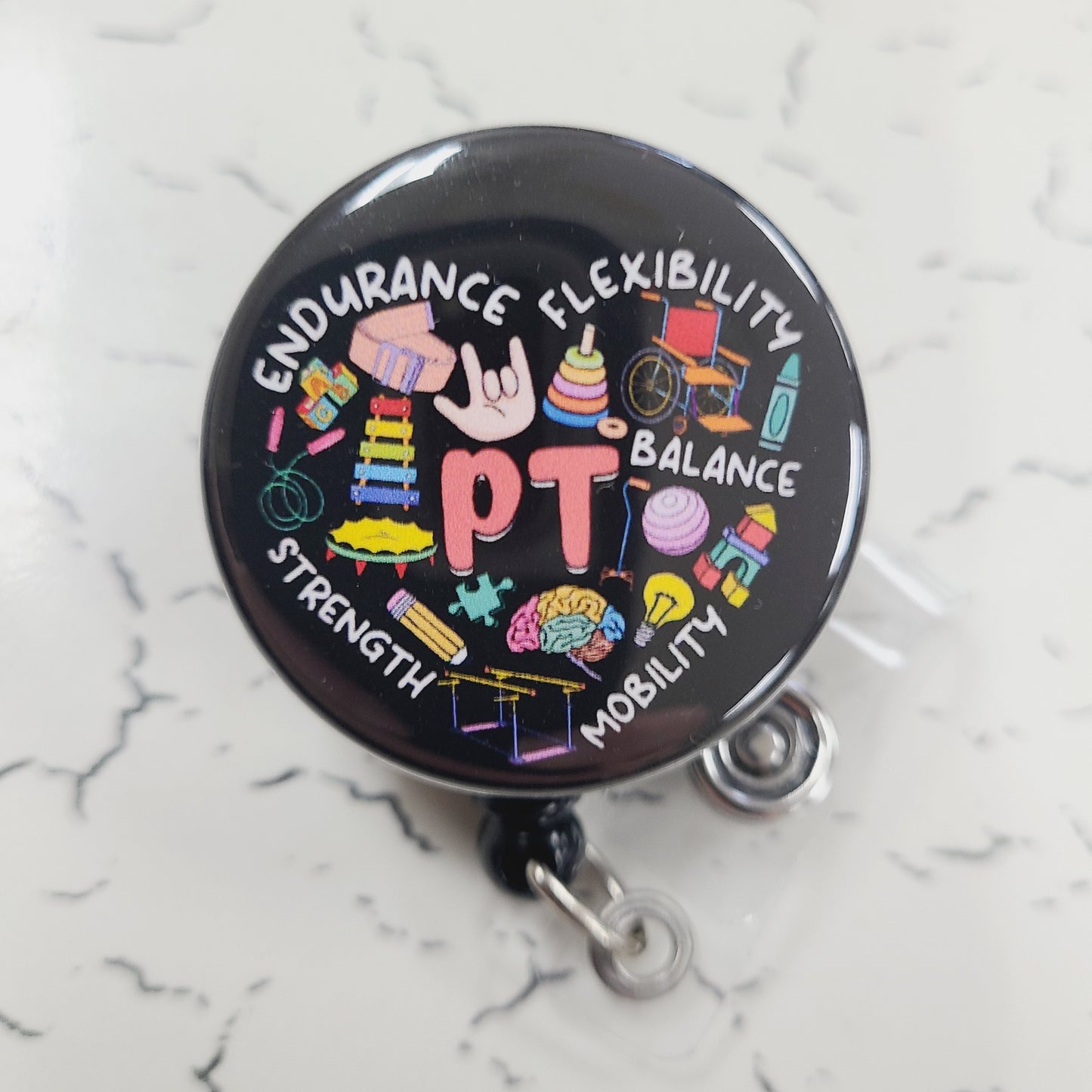 Nurse Badge Reel: PT Heart, Physical Therapy, Ortho Nursing - Retractable Swivel Back Alligator Clip ID Holder - Gifts for Nurses