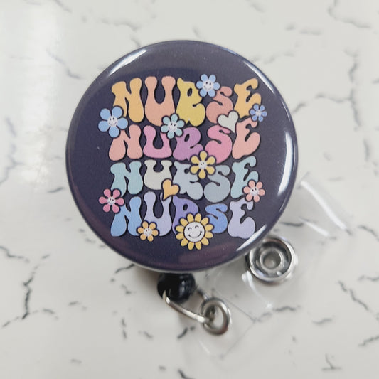 Nurse Badge Reel: Groovy Floral - Retractable Swivel Back Alligator Clip ID Holder - Gifts for Nurses
