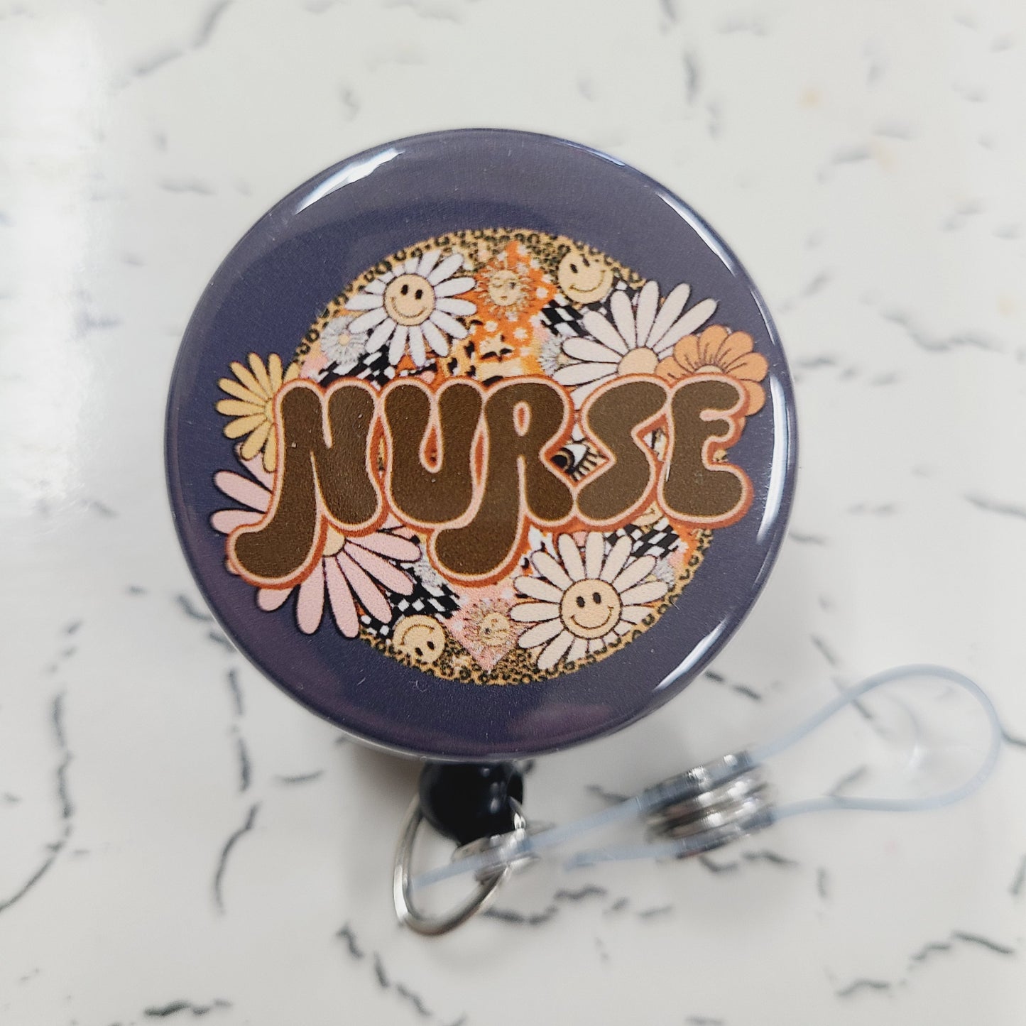 Nurse Badge Reel: Floral, Warm Colors - Retractable Swivel Back Alligator Clip ID Holder - Gifts for Nurses