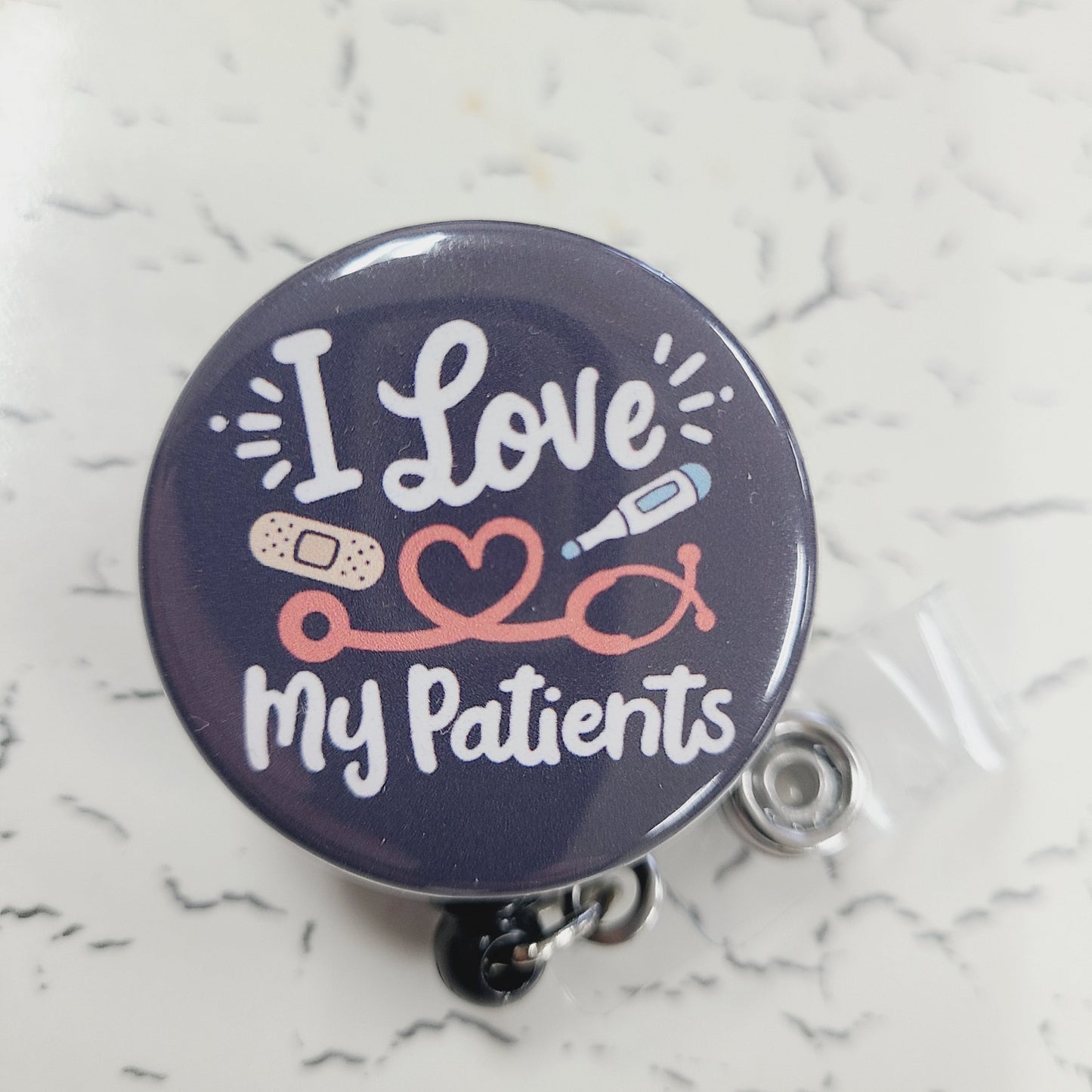 Nurse Badge Reel: I Love My Patients - Retractable Swivel Back Alligator Clip ID Holder - Gifts for Nurses