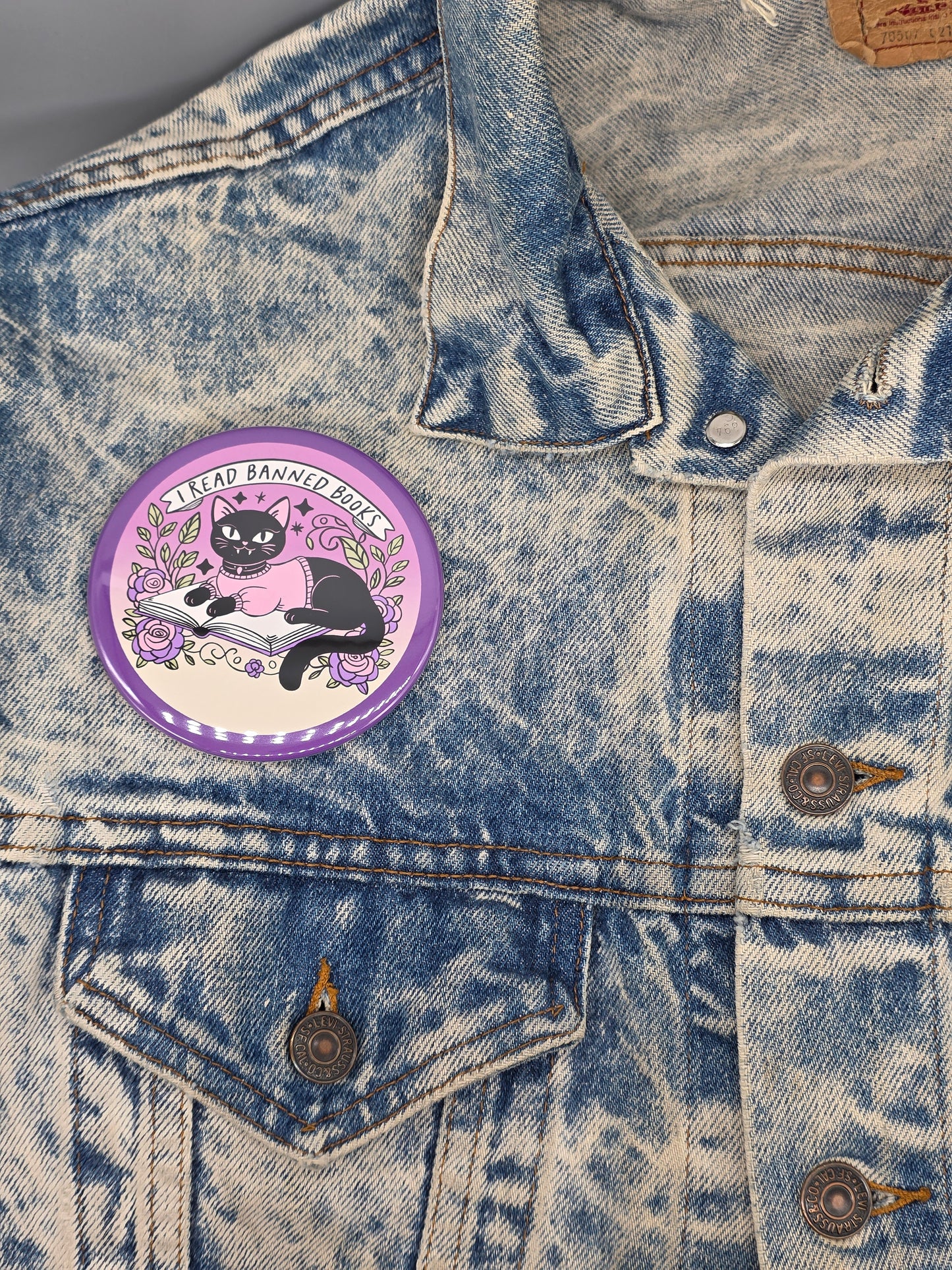 Big Pin! Banned Books Cat - 3.5" Jumbo Button