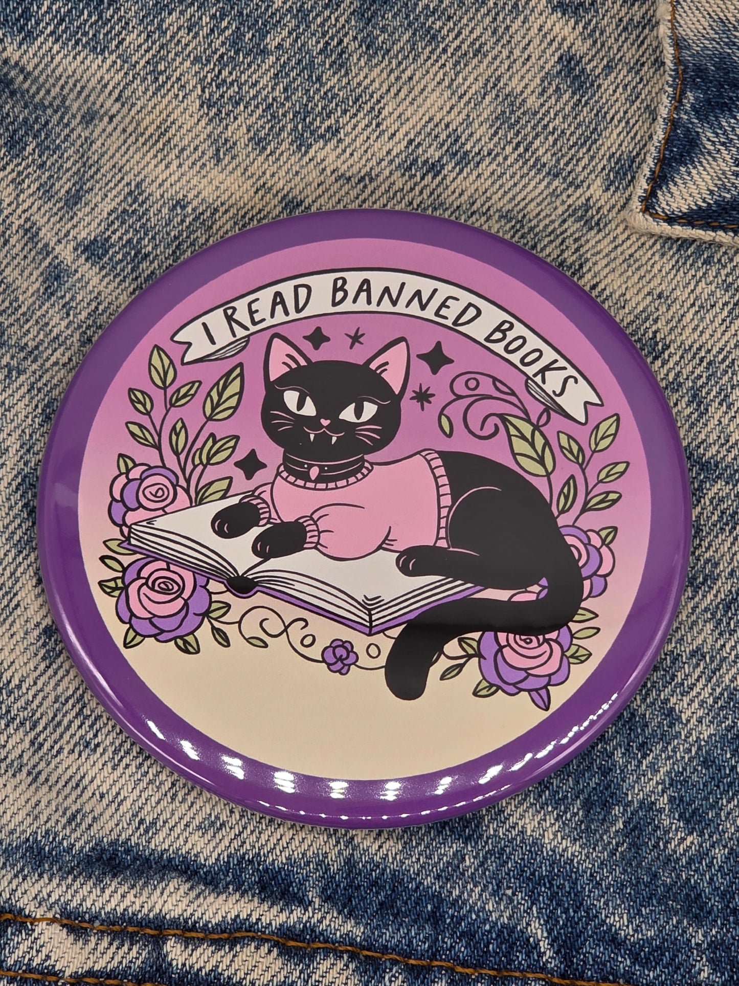Big Pin! Banned Books Cat - 3.5" Jumbo Button
