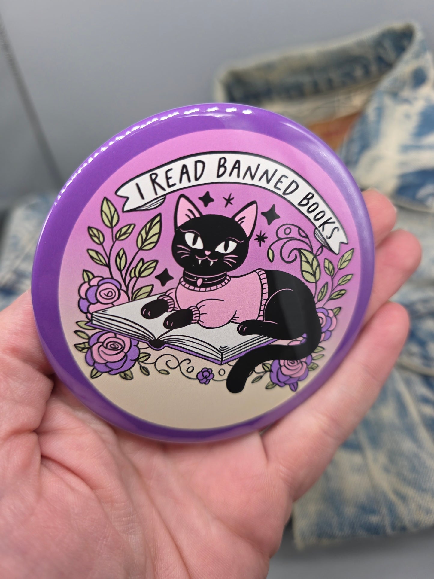 Big Pin! Banned Books Cat - 3.5" Jumbo Button