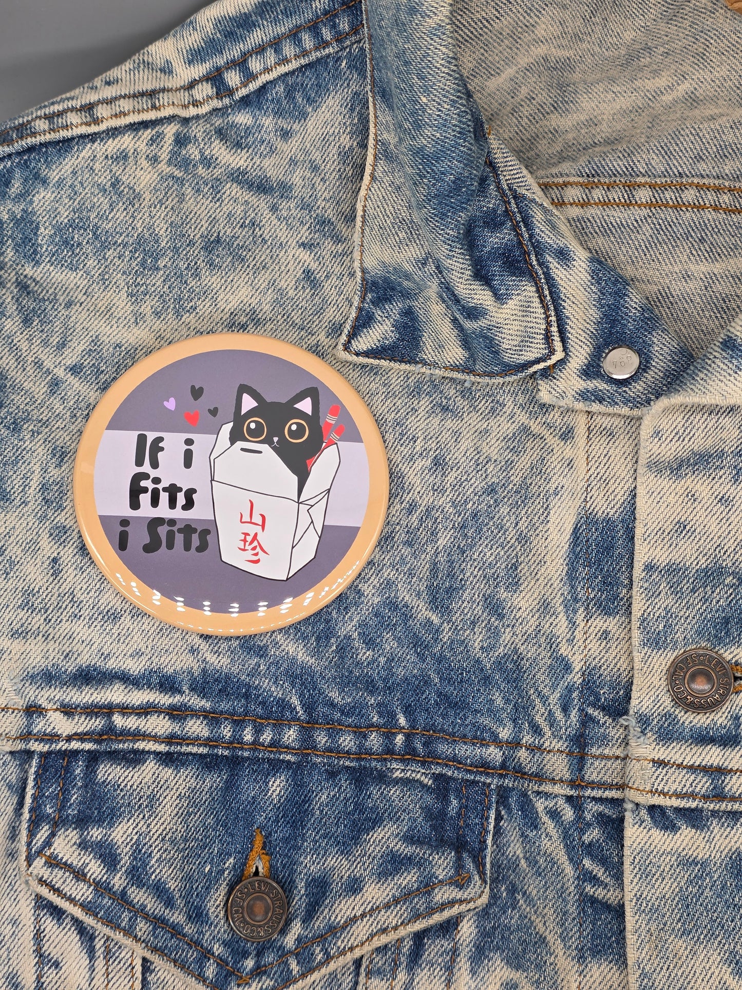 Big Pin! If I Fits I Sits Cat - 3.5" Jumbo Button