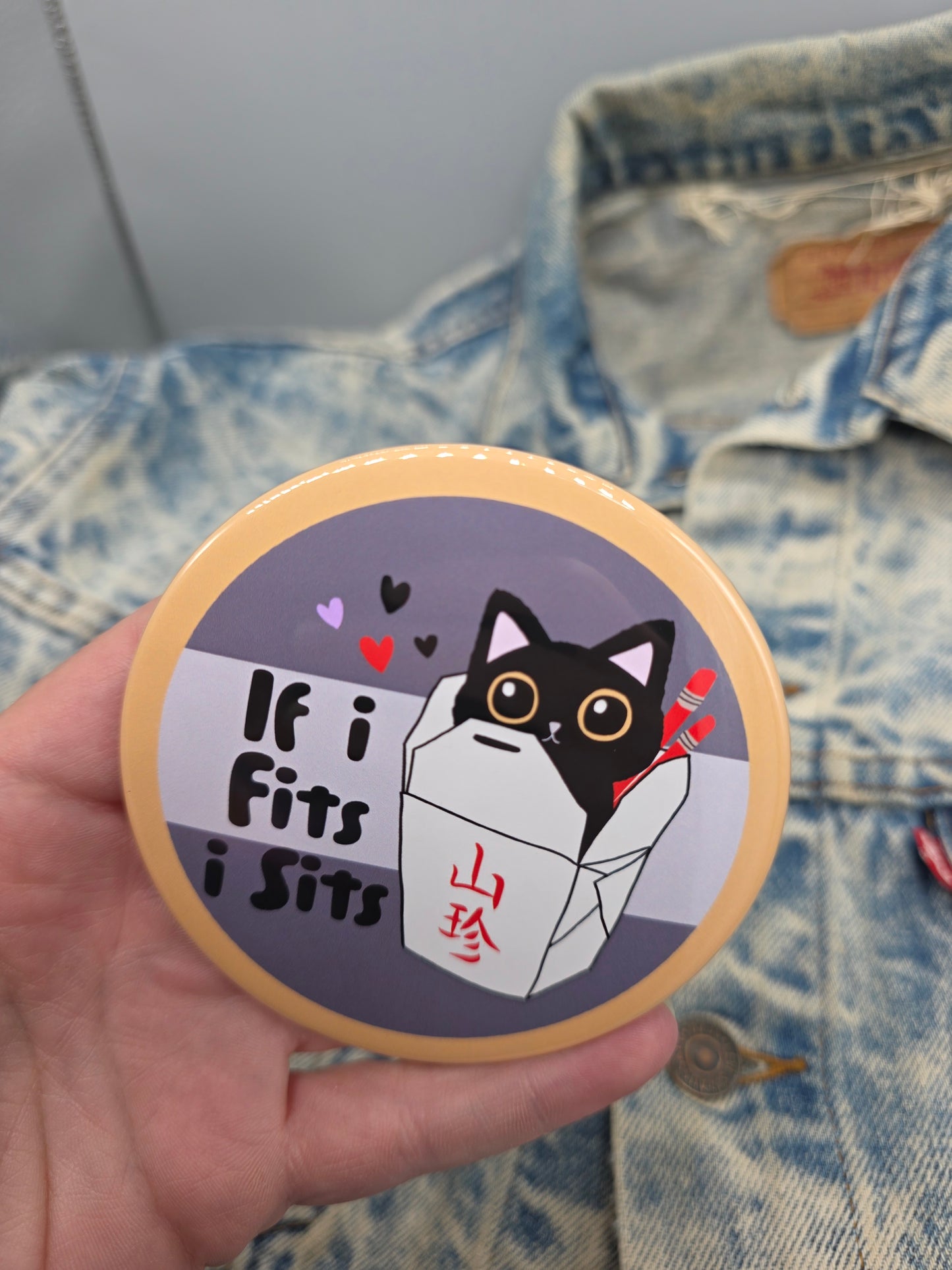 Big Pin! If I Fits I Sits Cat - 3.5" Jumbo Button