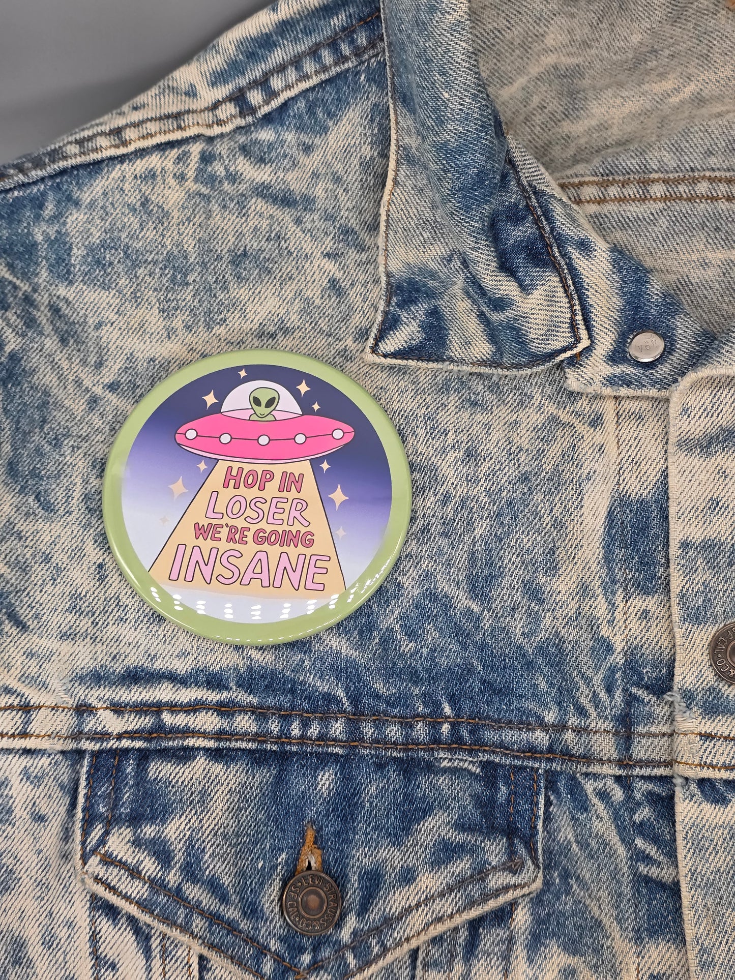 Big Pin! Cute UFO Alien - 3.5" Jumbo Button