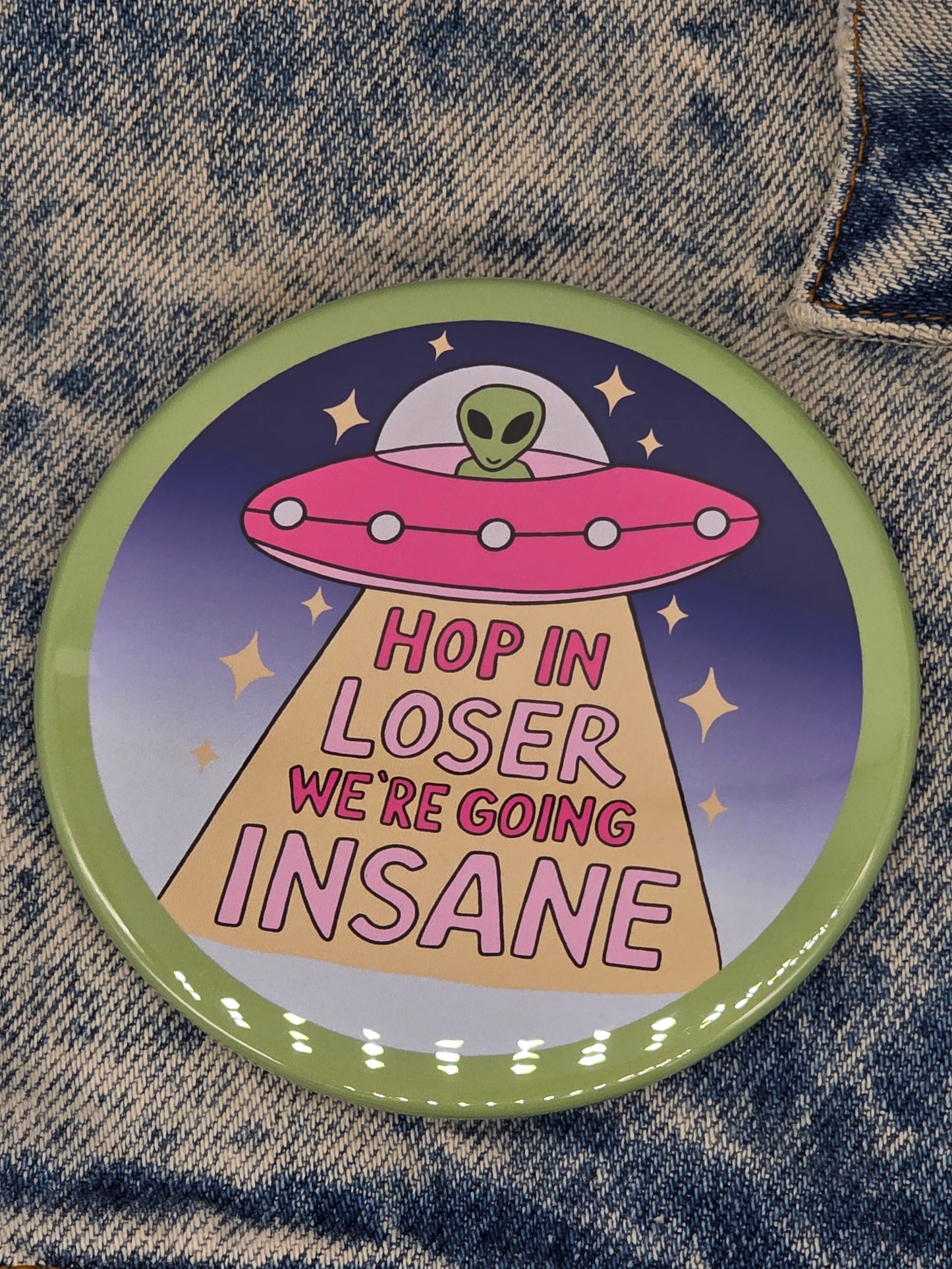 Big Pin! Cute UFO Alien - 3.5" Jumbo Button