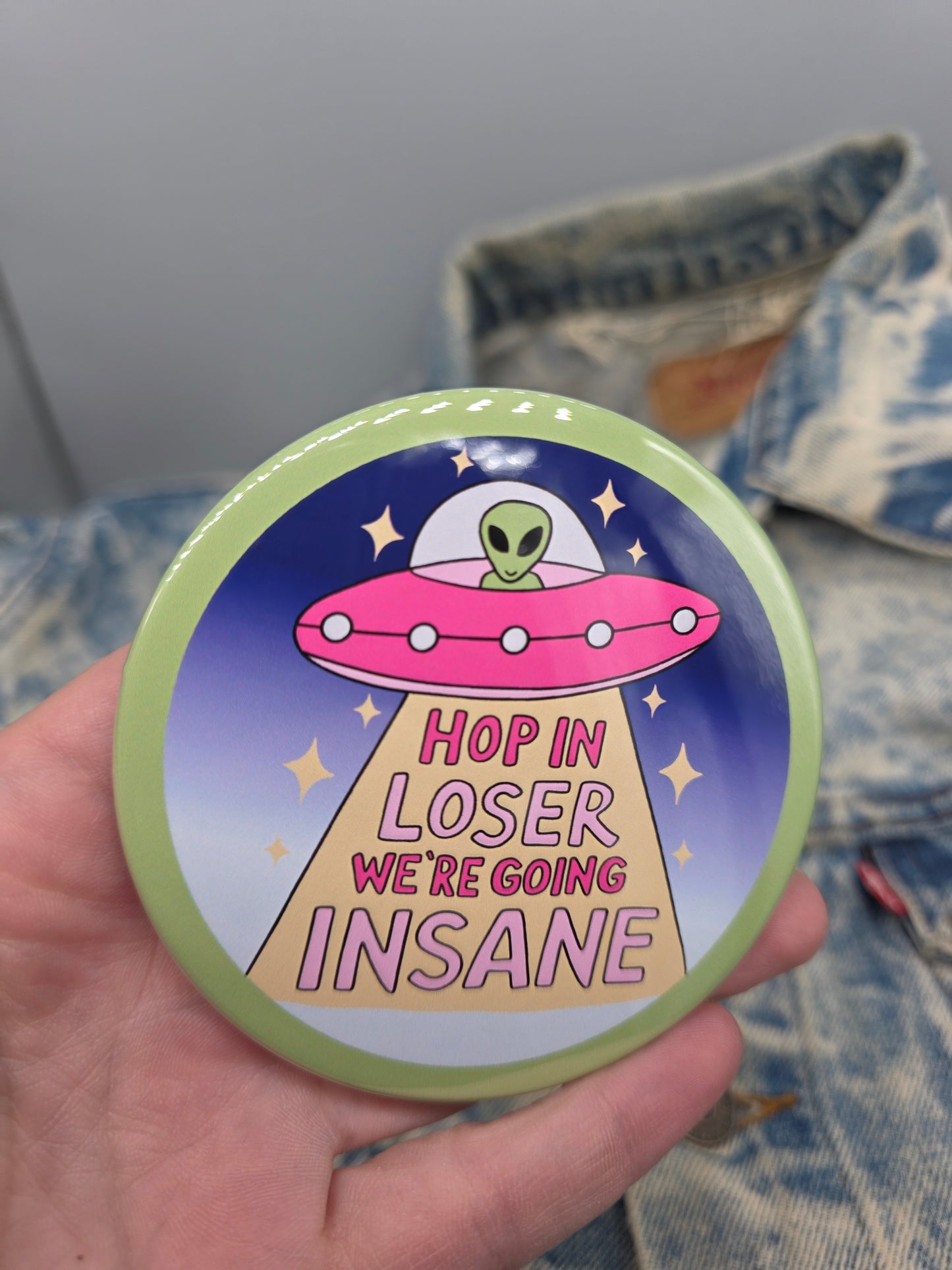 Big Pin! Cute UFO Alien - 3.5" Jumbo Button