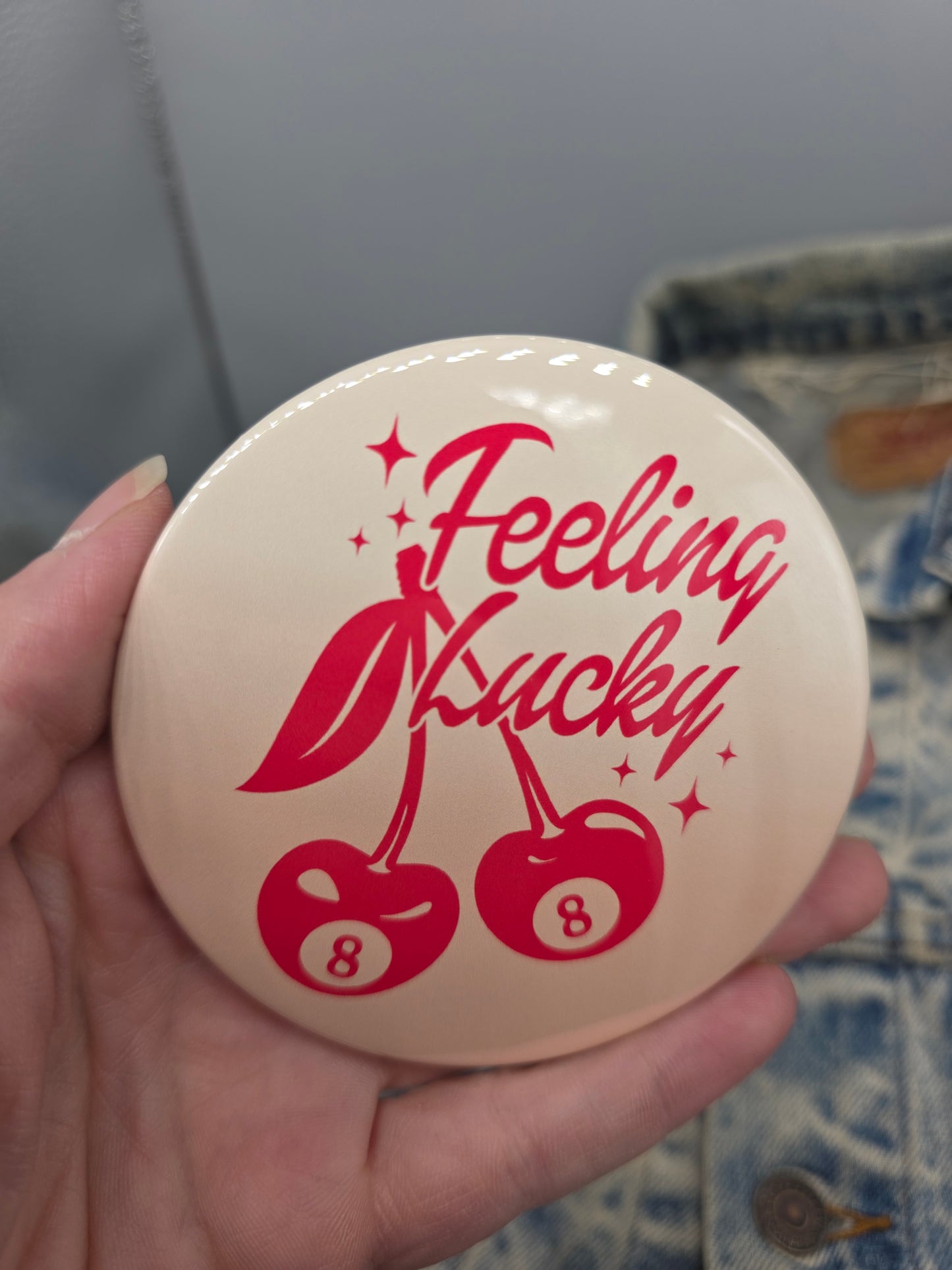 Big Pin! Feeling Lucky Cherries - 3.5" Jumbo Button