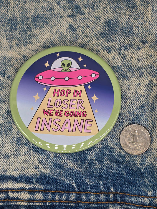 Big Pin! Cute UFO Alien - 3.5" Jumbo Button
