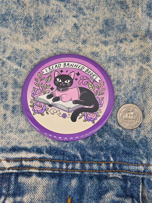 Big Pin! Banned Books Cat - 3.5" Jumbo Button