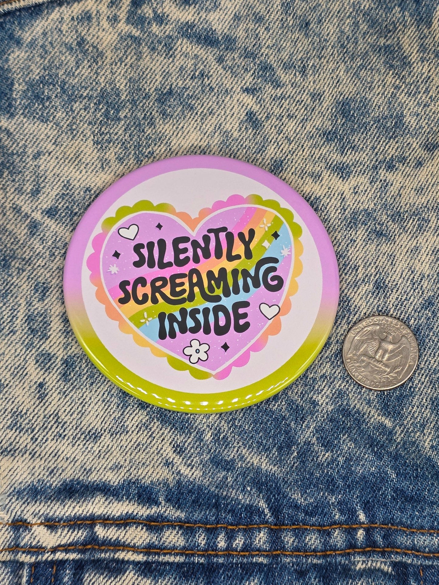 Big Pin! Silently Screaming Inside: Cute - 3.5" Jumbo Button