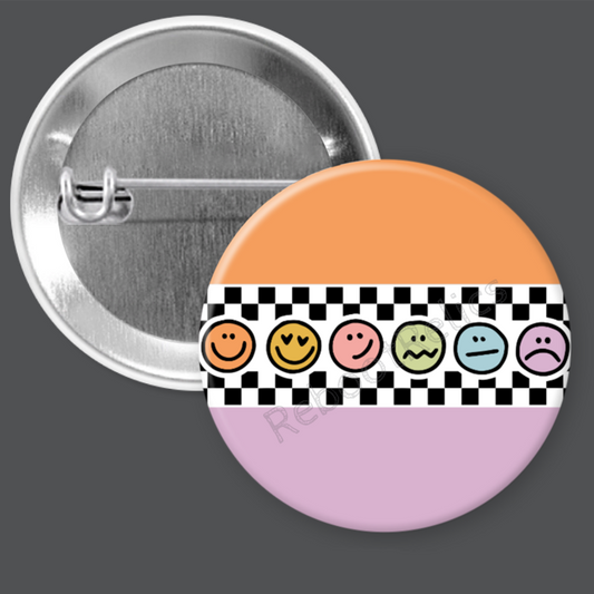 Smiley Emotions Checkers: Summer Colors - 1.5" or 2.25", Pin or Magnet