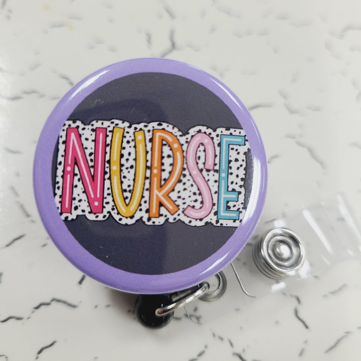 Nurse Badge Reel: Bright Colors, Polka Dots - Retractable Swivel Back Alligator Clip ID Holder - Gifts for Nurses
