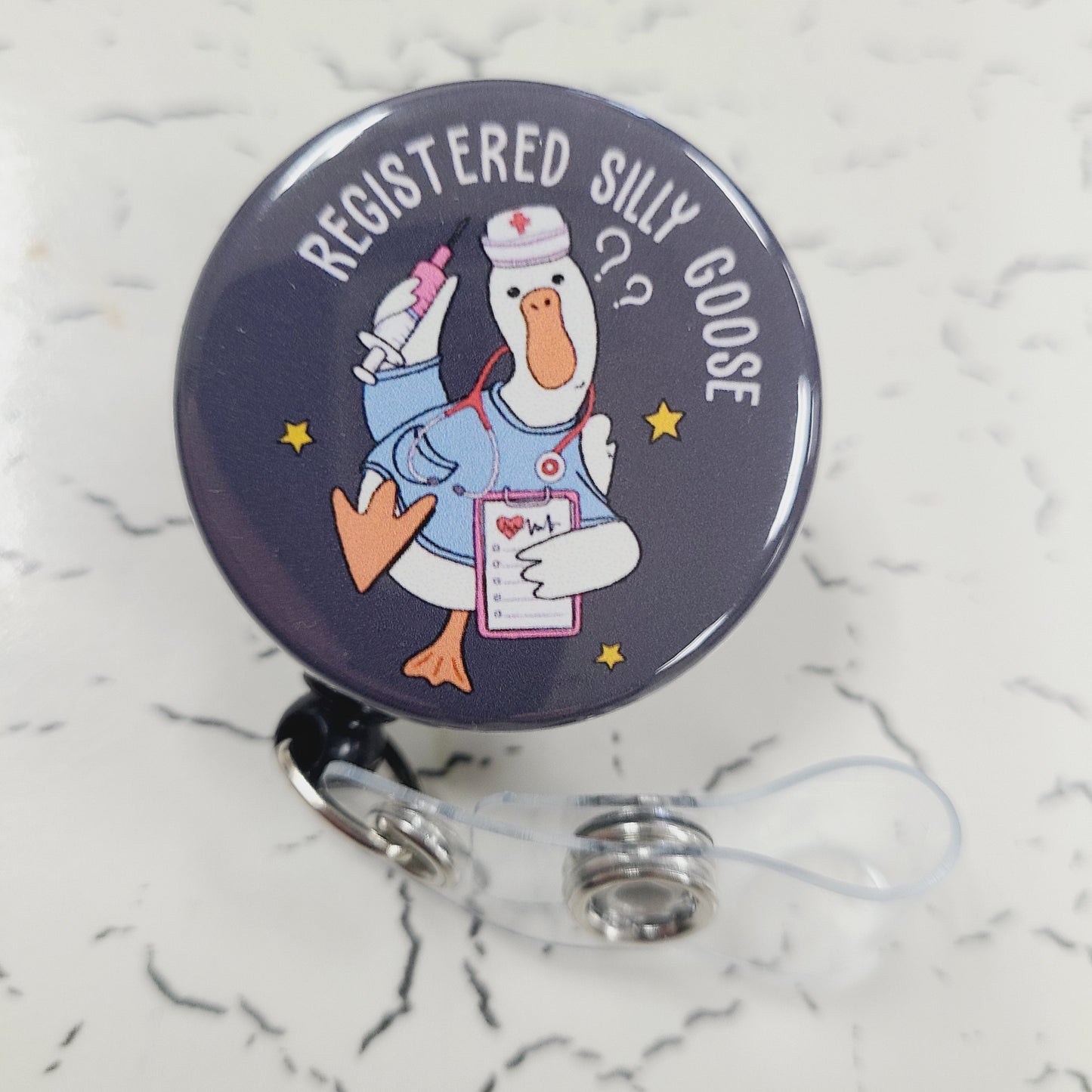 Nurse Badge Reel: Registered Silly Goose, RN - Retractable Swivel Alligator Clip ID Holder - Gifts for Nurses