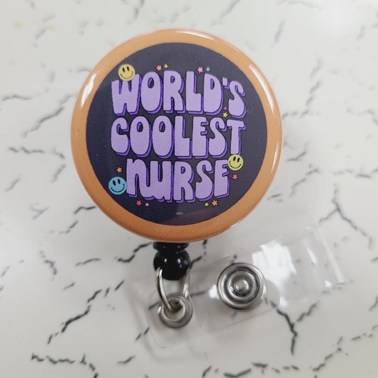 Nurse Badge Reel: World's Coolest Nurse - Retractable Swivel Back Alligator Clip ID Holder - Gifts for Nurses