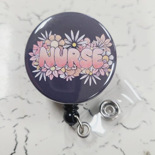 Nurse Badge Reel: Floral Pink - Retractable Swivel Back Alligator Clip ID Holder - Gifts for Nurses