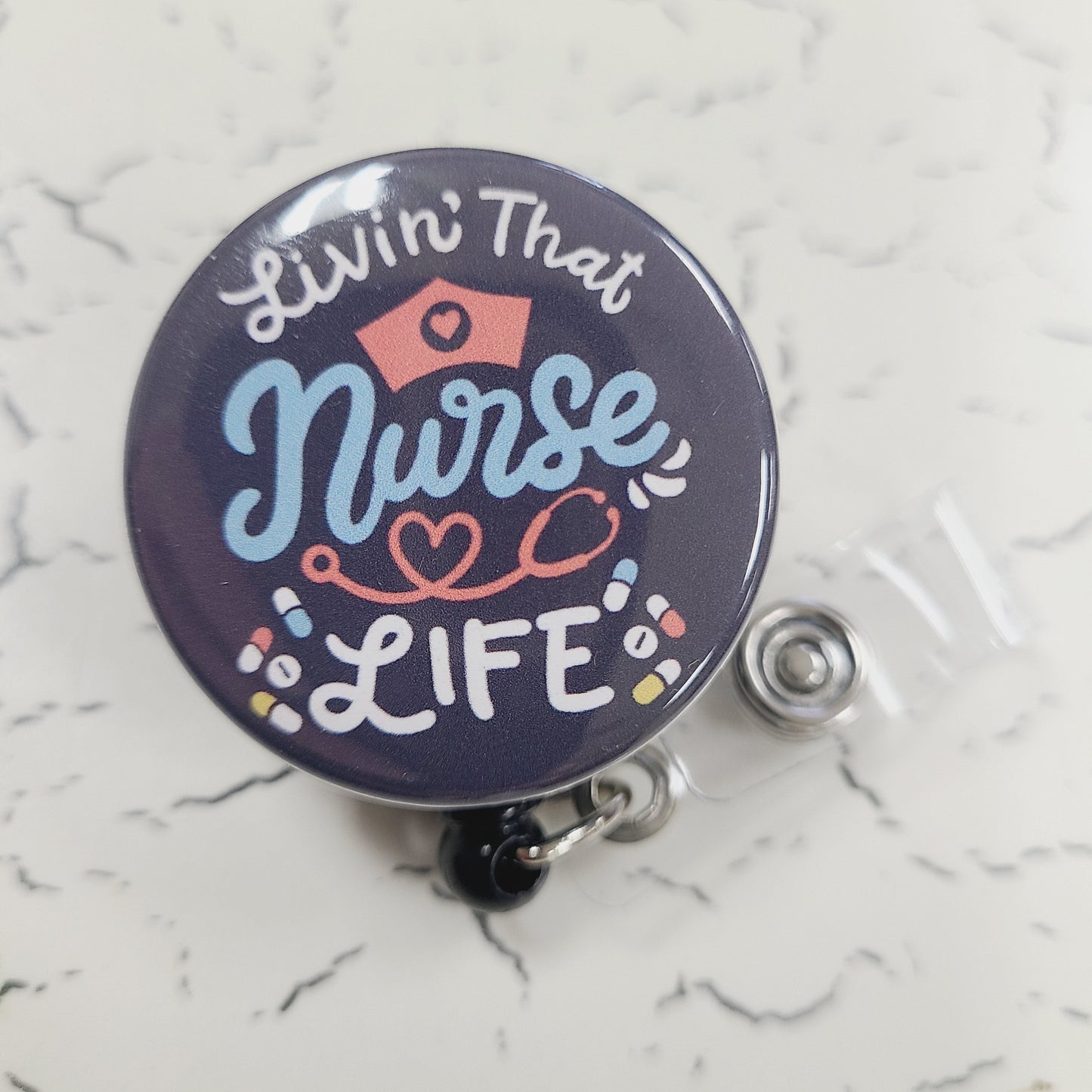 Nurse Badge Reel: Livin' That Nurse Life - Retractable Swivel Back Alligator Clip ID Holder - Gifts for Nurses
