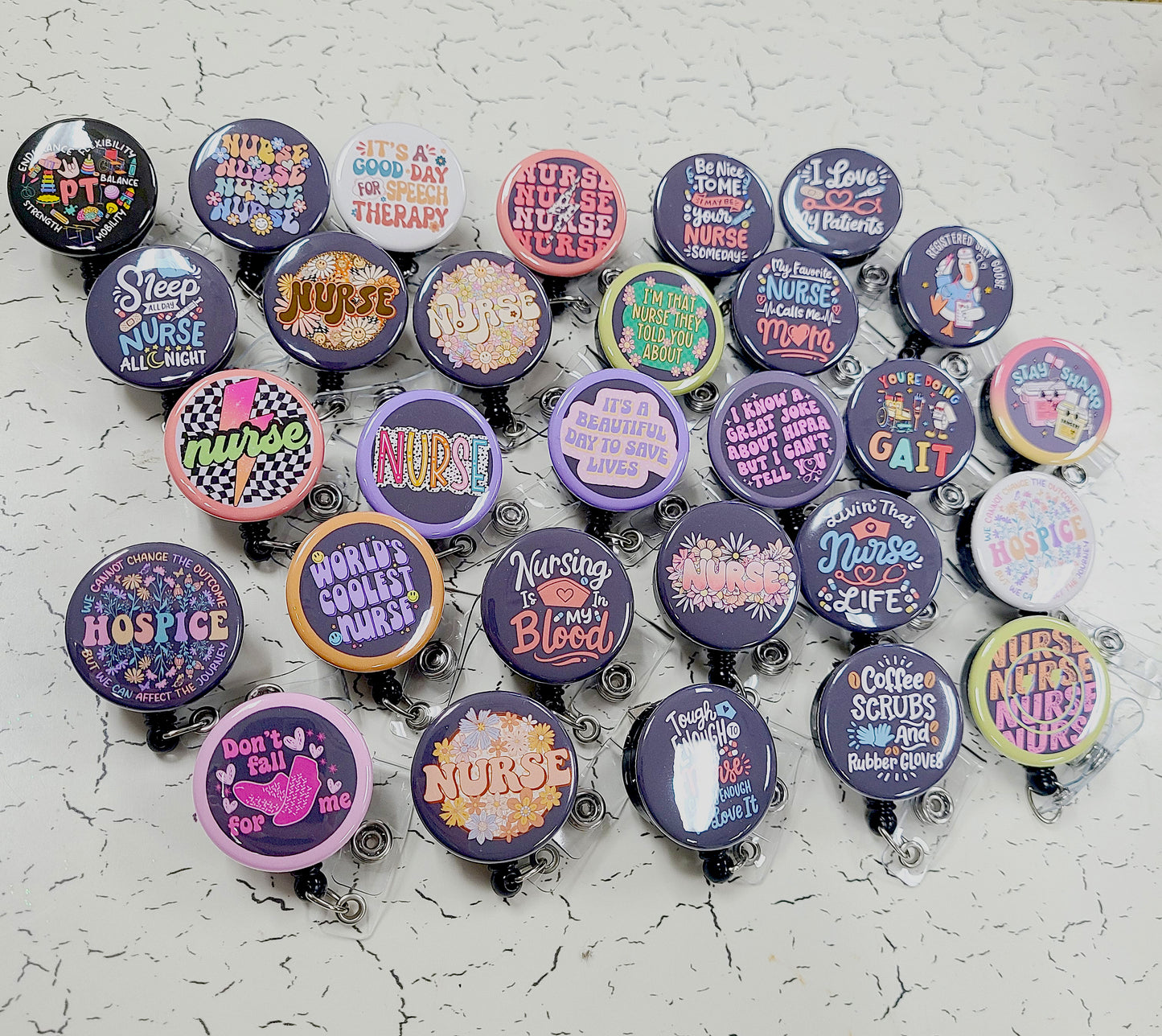 Badge Reels for Nurses (12 Piece Assortment, 1.5") - Retractable Swivel Back Alligator Clip