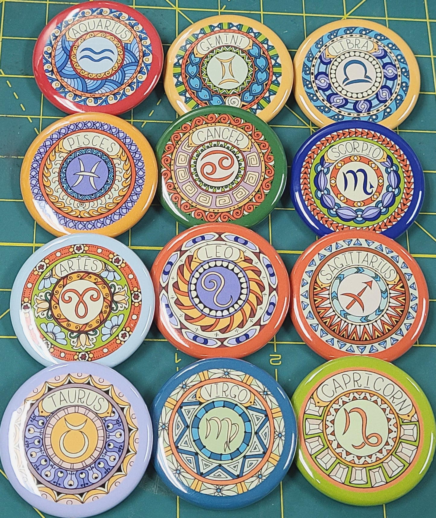 Zodiac Buttons - Bulk (5 of Each Design) - 1.50" Diameter