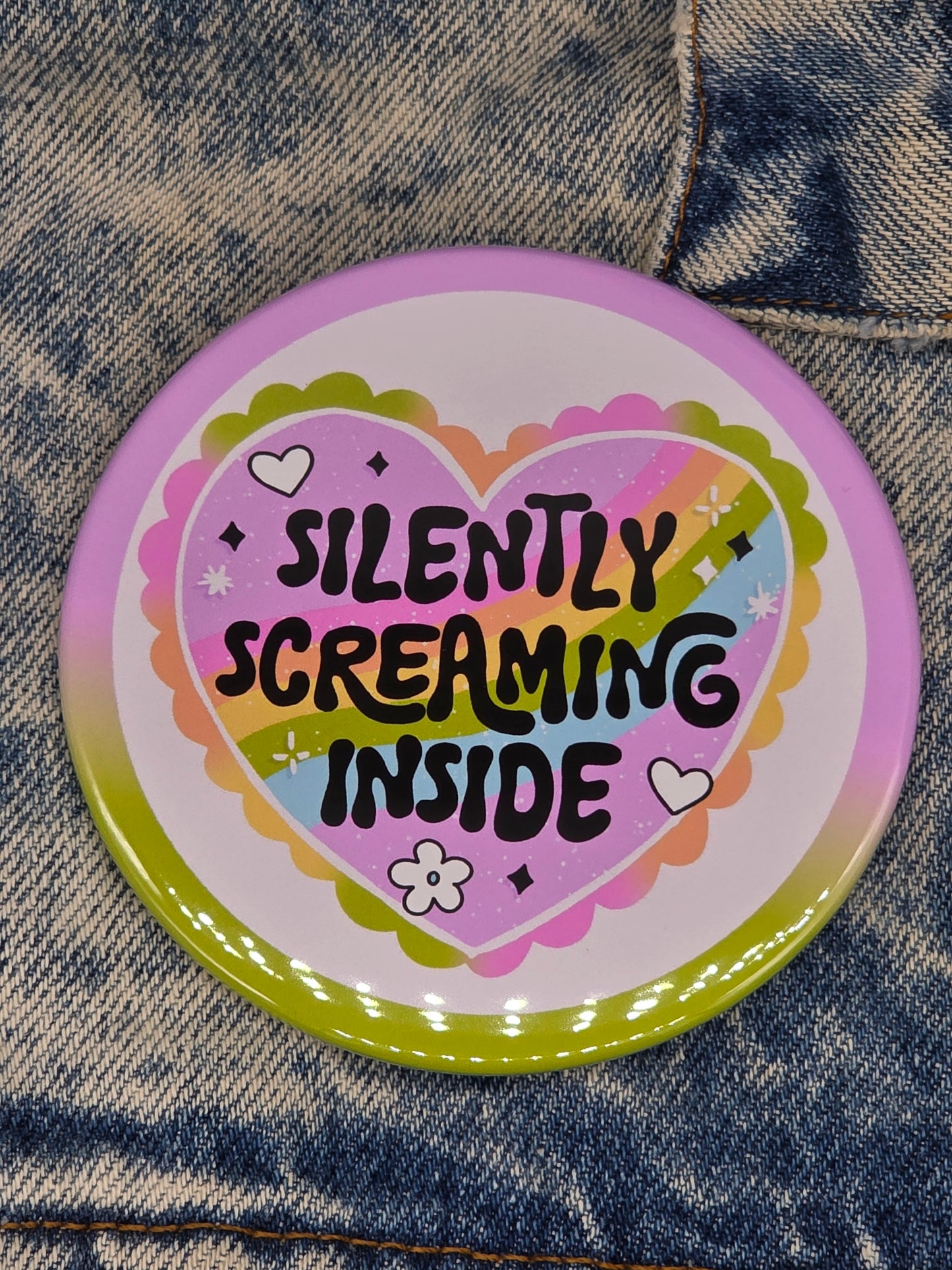 Big Pin! Silently Screaming Inside: Cute - 3.5" Jumbo Button
