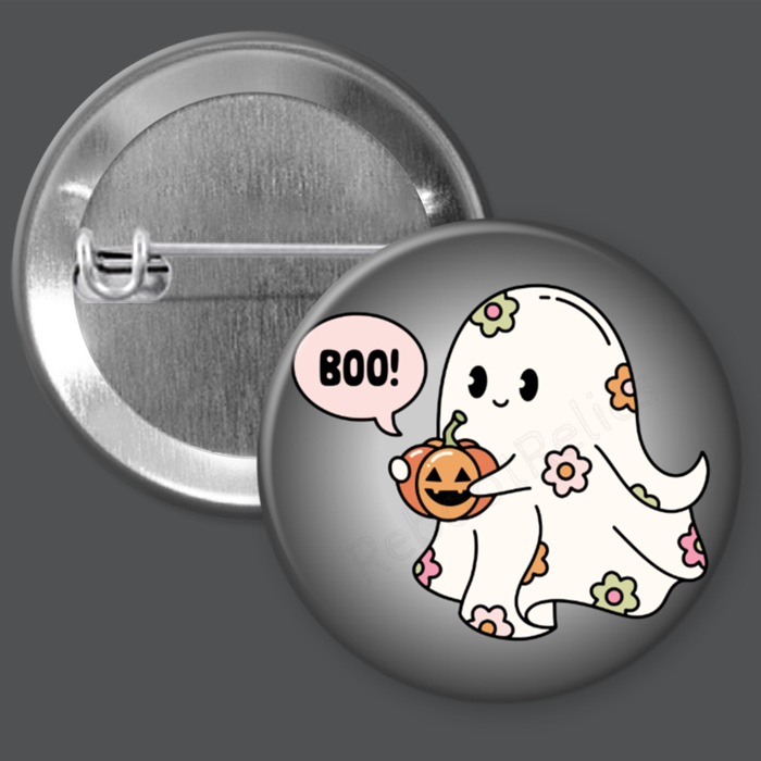 Cutie Ghost - Flowers - 1.5" or 2.25", Pin or Magnet