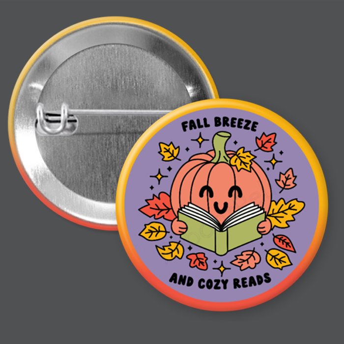 Cute Fall Reading - Pumpkin - 1.5" or 2.25", Pin or Magnet