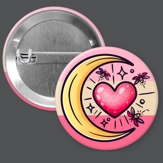 Moon & Heart - Fireflies - 1.5" or 2.25", Pin or Magnet