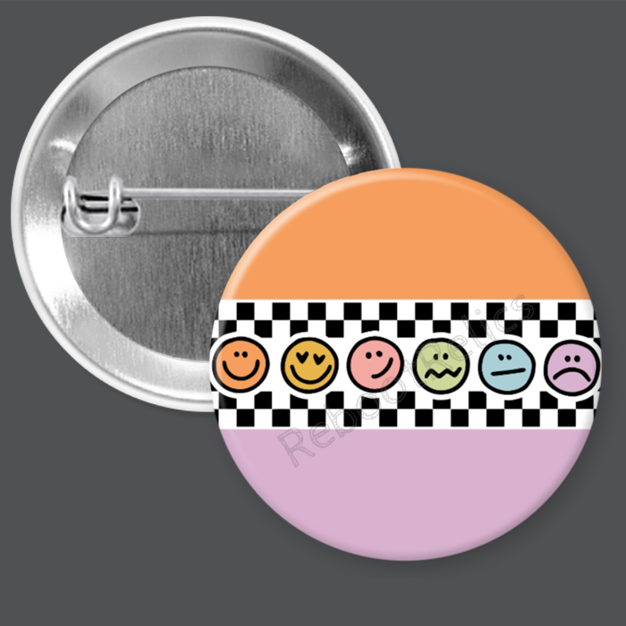 Smiley Emotions Checkers: Summer Colors - 1.5" or 2.25", Pin or Magnet